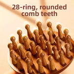 Natural Sandalwood 28-Prong Round Scalp Massage Comb